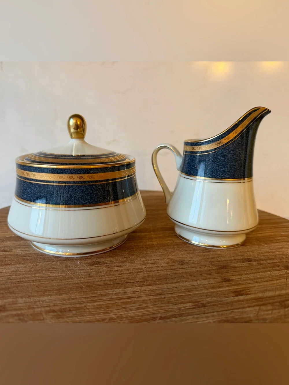 Vintage Mikasa Grande Ivory Japan Cream and Sugar Set Imperial Lapis Pattern